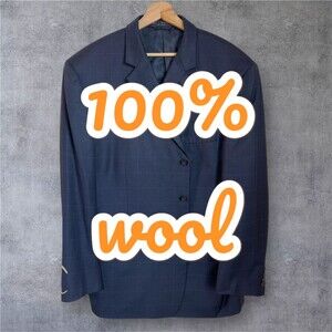 BILL BLASS Mens Blazer Sport Coat 3 Button Jacket 50L Blue Navy 100% WOOL Suits